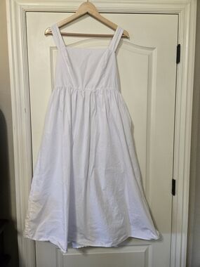 AUREUM White Square-Neck Midi Sundress Cotton And Fully Lined